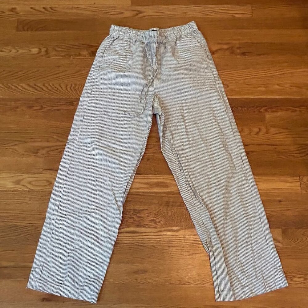 J Crew Linen White and Blue stripped pants